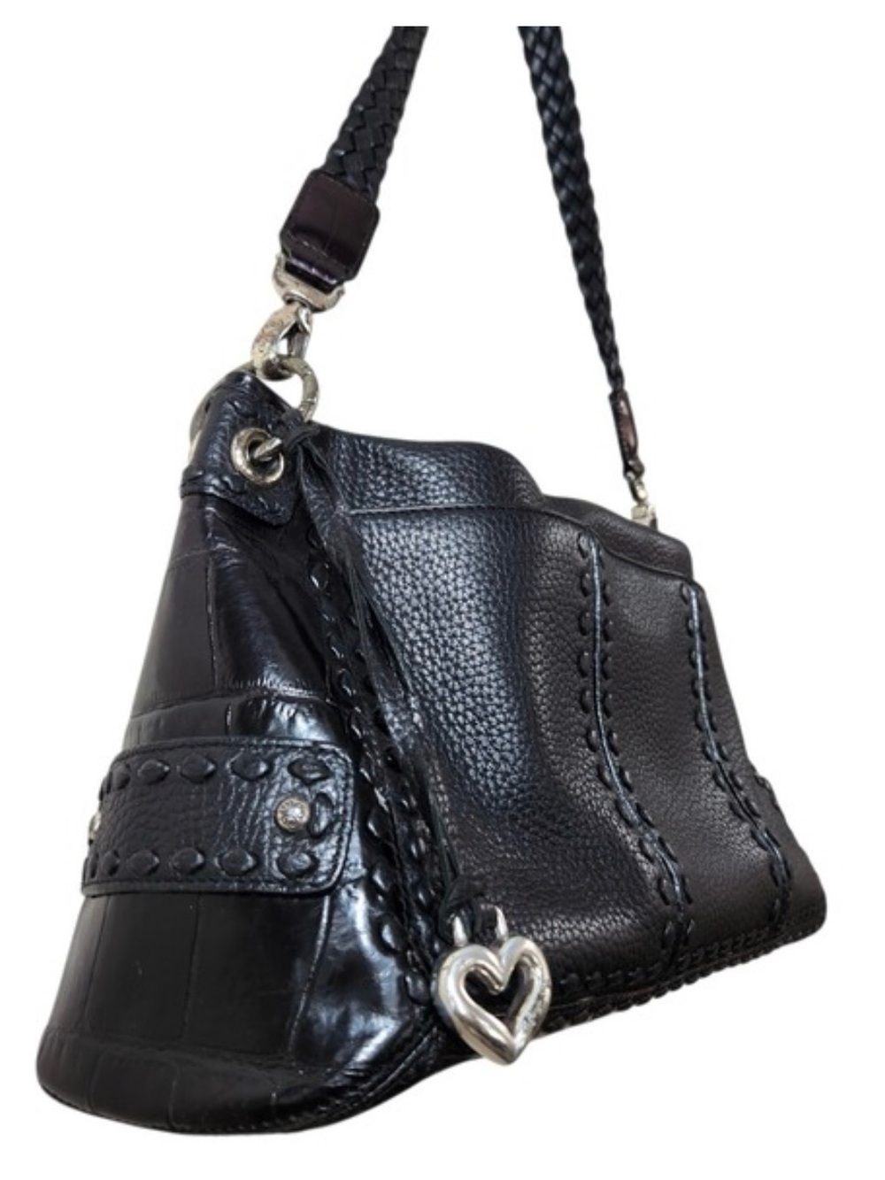 Brighton Pretty Tough Soft Leather Shoulder Bag Braided Strap 15 in wide 7 tall